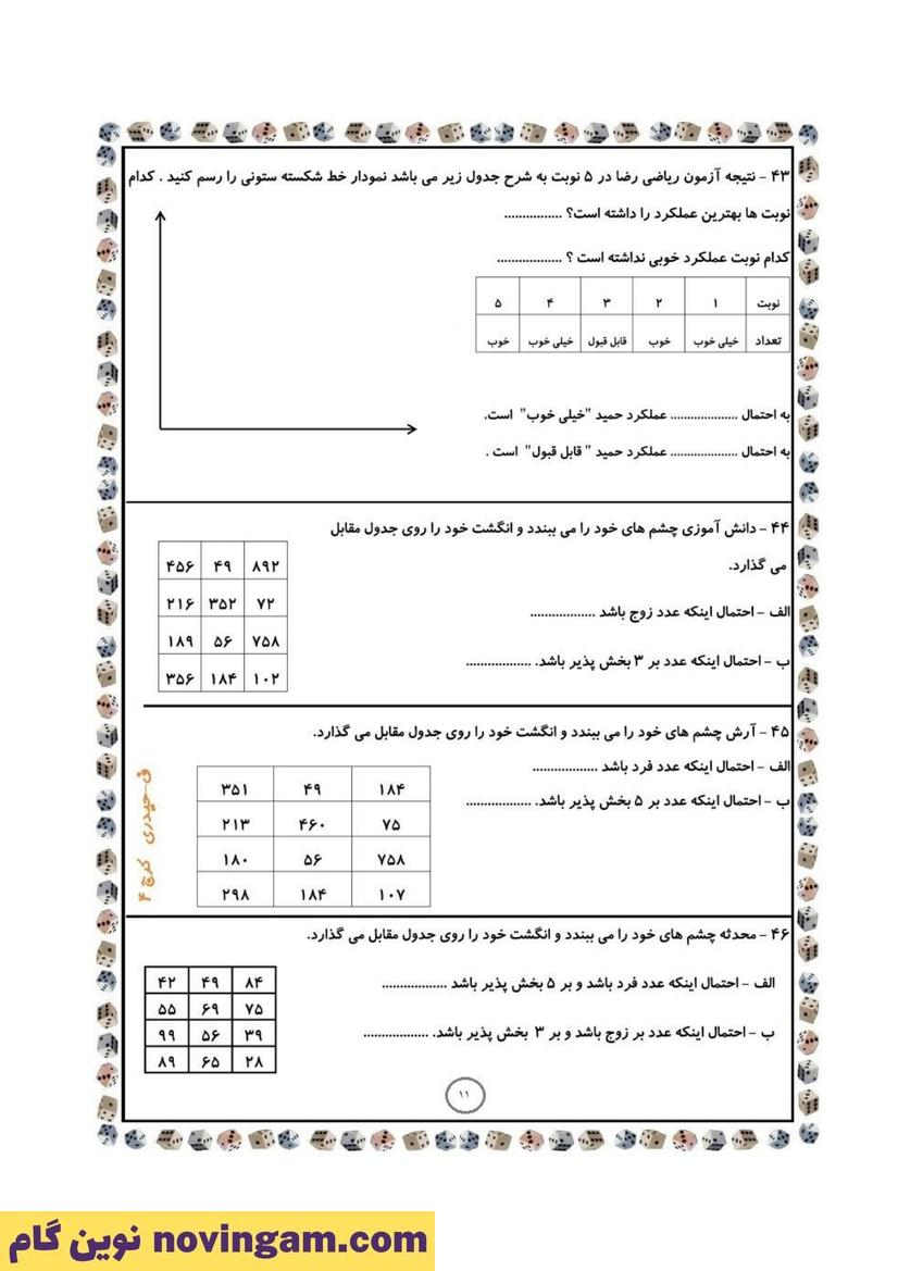 نمونه سوال فصل 7 ریاضی پنجم 11