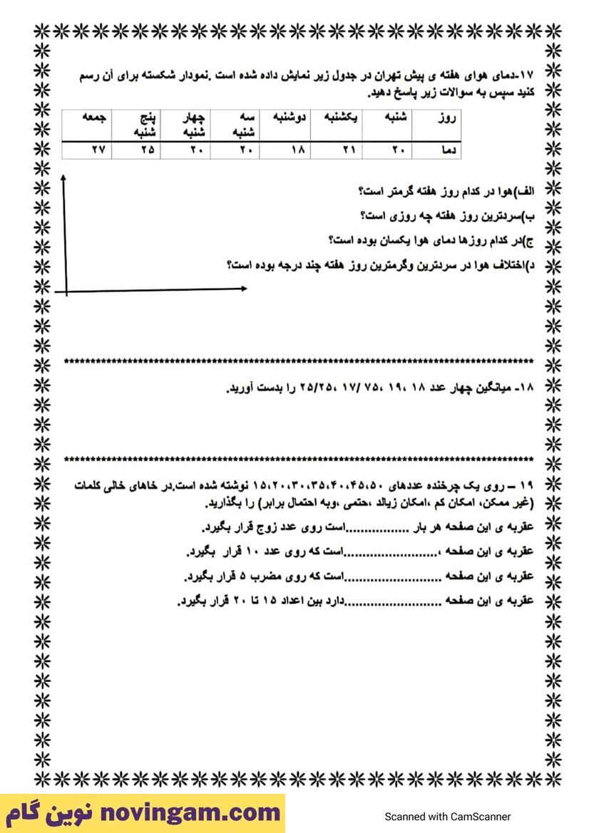 نمونه سوال نوبت دوم ریاضی پنجم صفحه 4