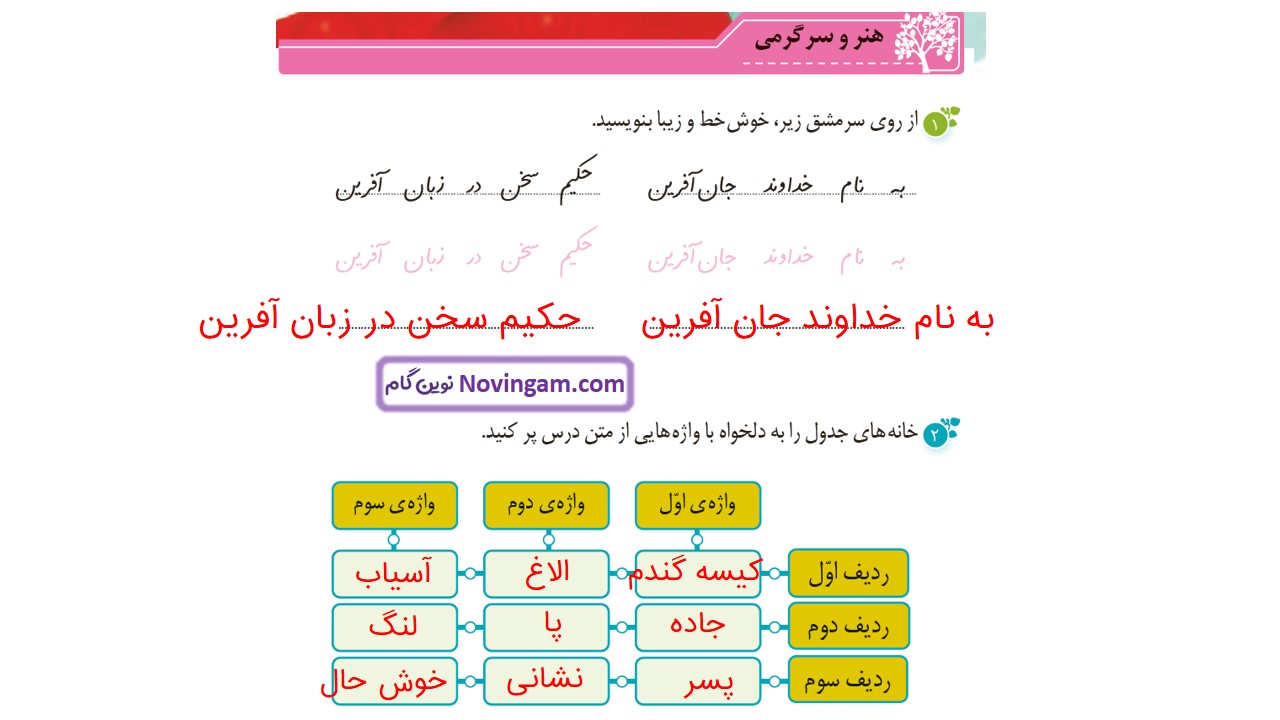 جواب صفحه ۲۰ و ۲۱ و ۲۲ نگارش چهارم قسمت پنجم
