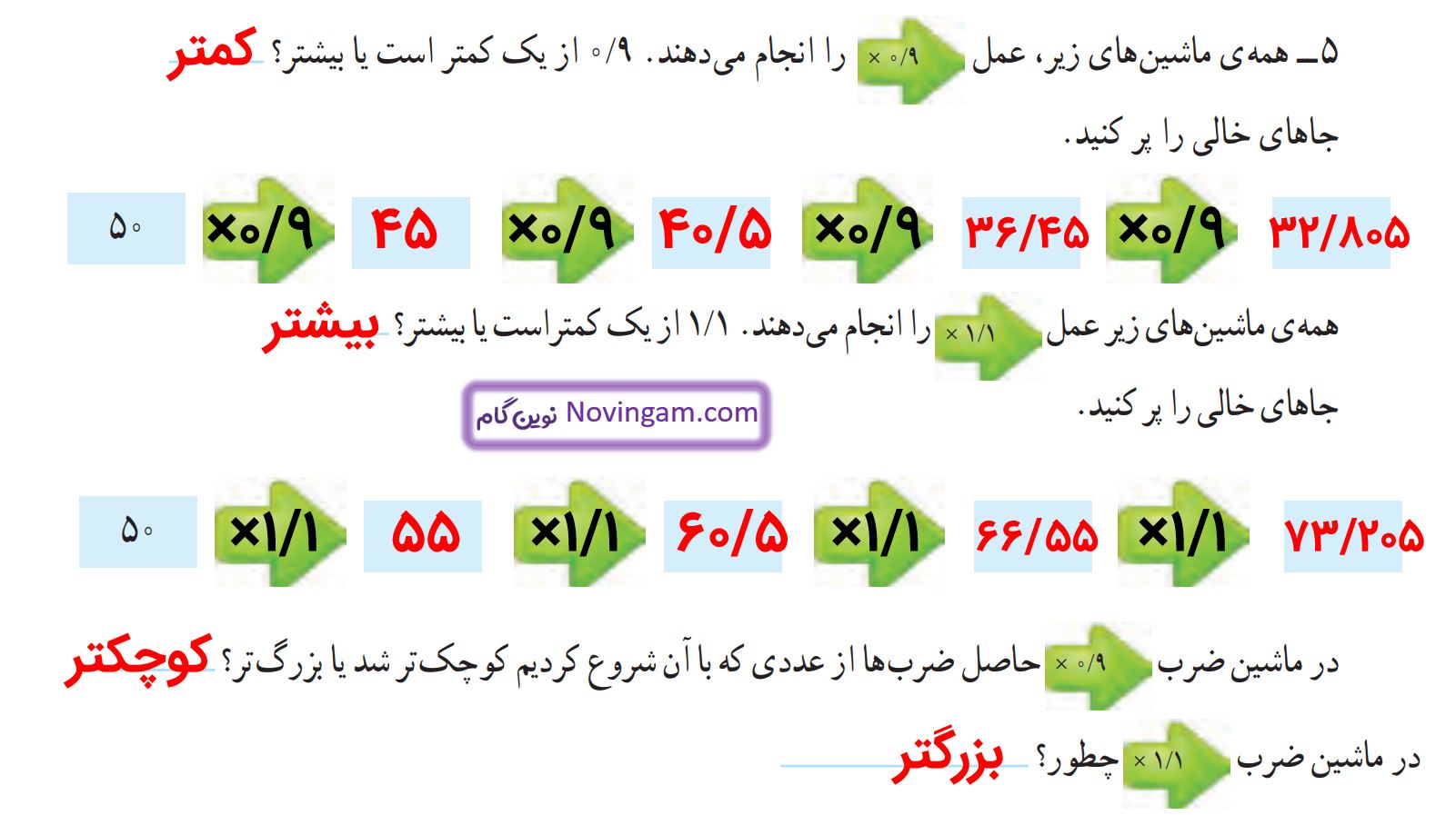 جواب تمرین صفحه 100 و 101 ریاضی پنجم قسمت 5