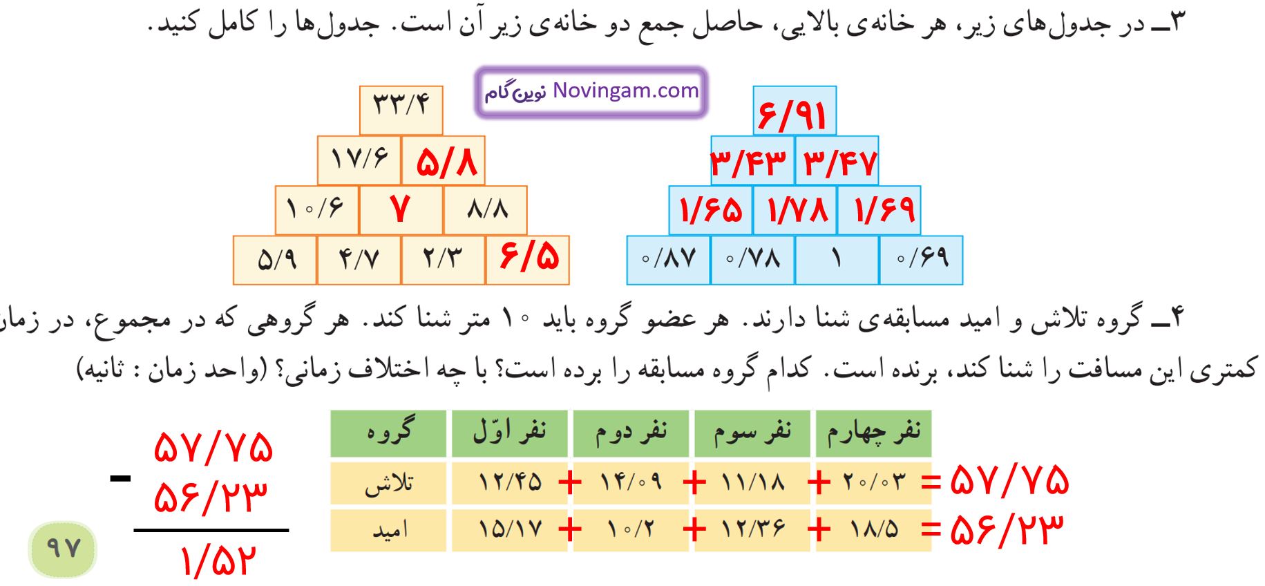 جواب تمرین صفحه 97 ریاضی پنجم قسمت 2