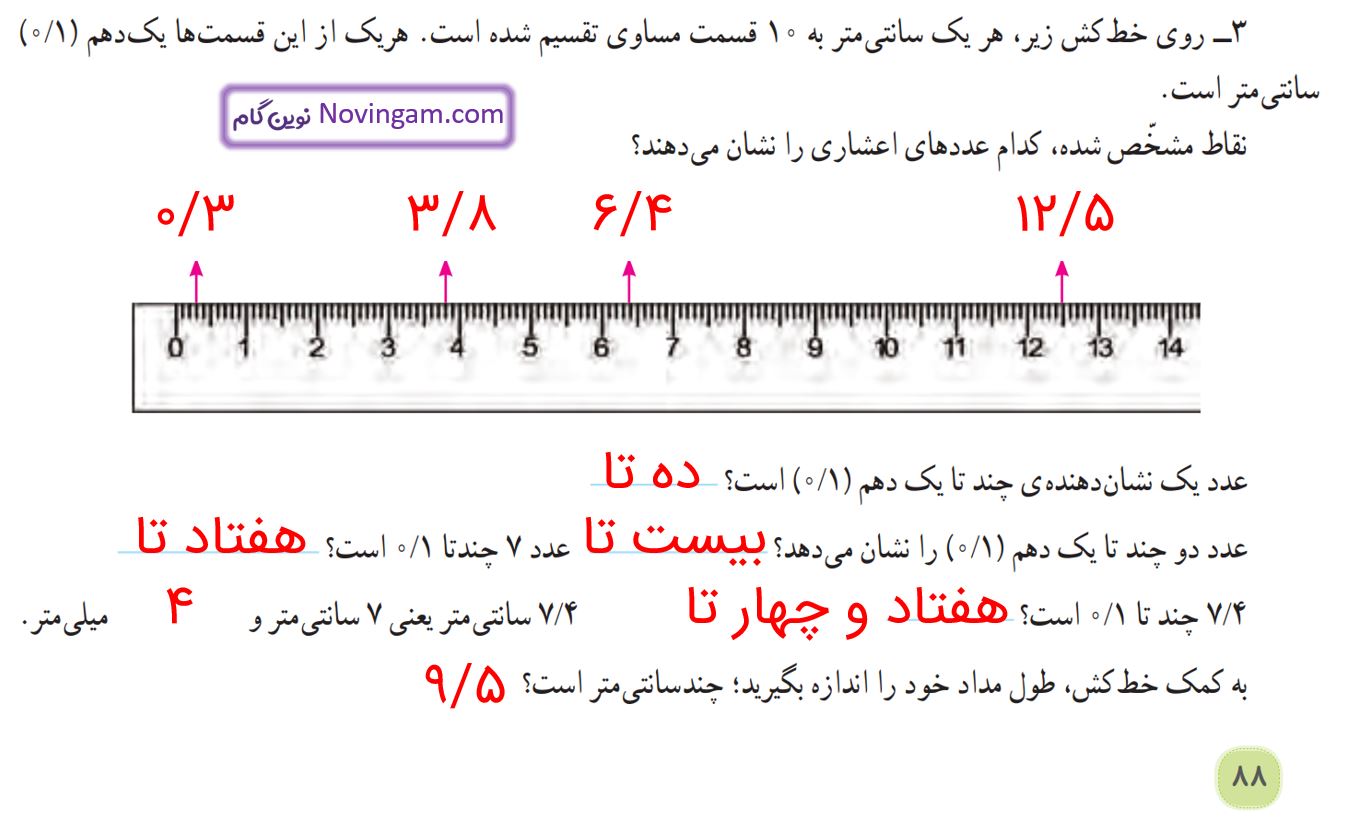 جواب فعالیت صفحه 88 ریاضی پنجم قسمت 3