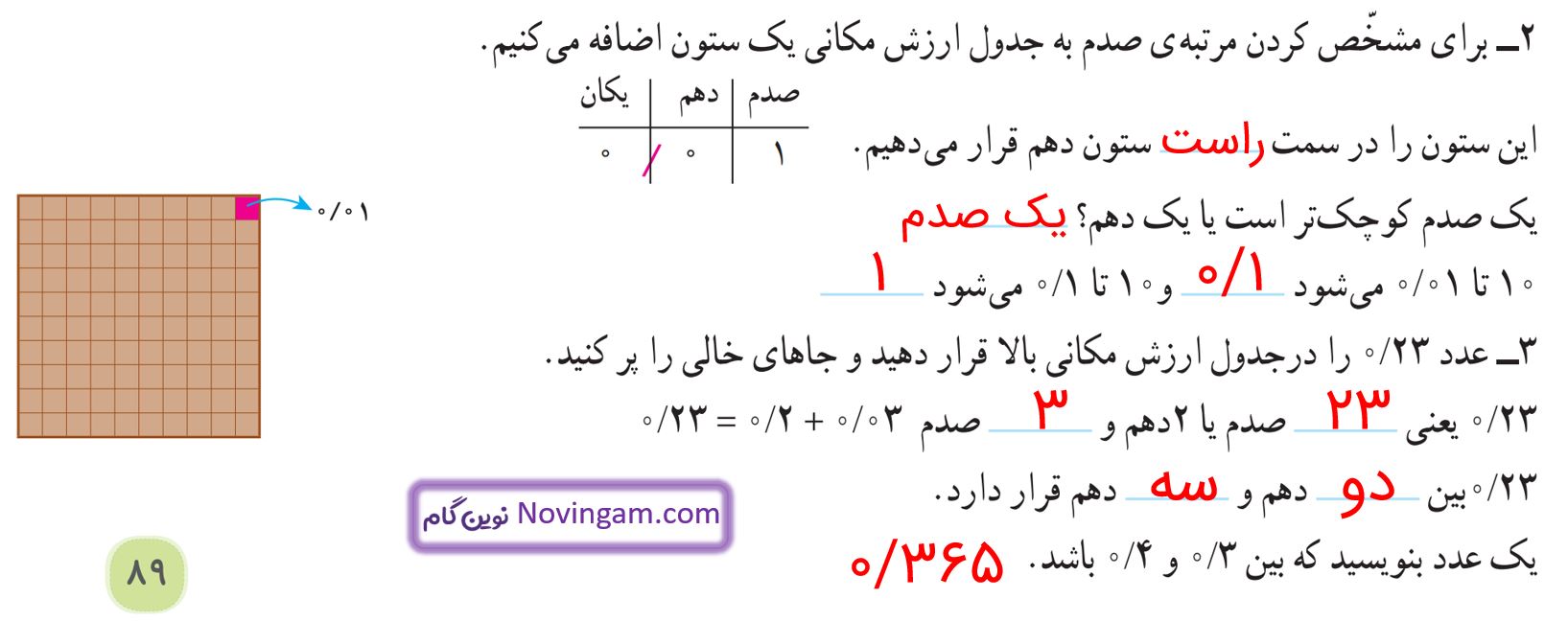 جواب فعالیت صفحه 89 ریاضی پنجم قسمت 2