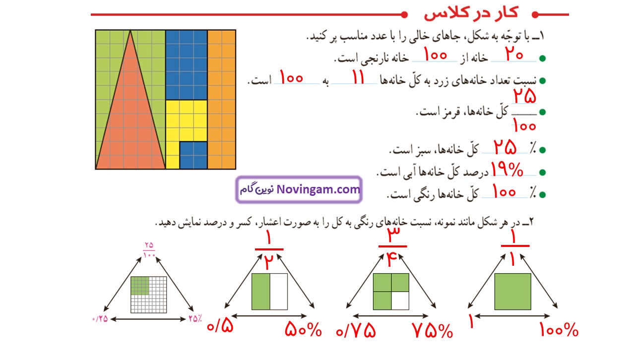 جواب صفحه ۱۱۵ و ۱۱۶ و ۱۱۷ ریاضی ششم قسمت سوم