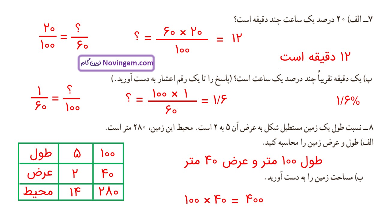 جواب صفحه ۱۱۹ و ۱۲۰ ریاضی ششم قسمت ششم