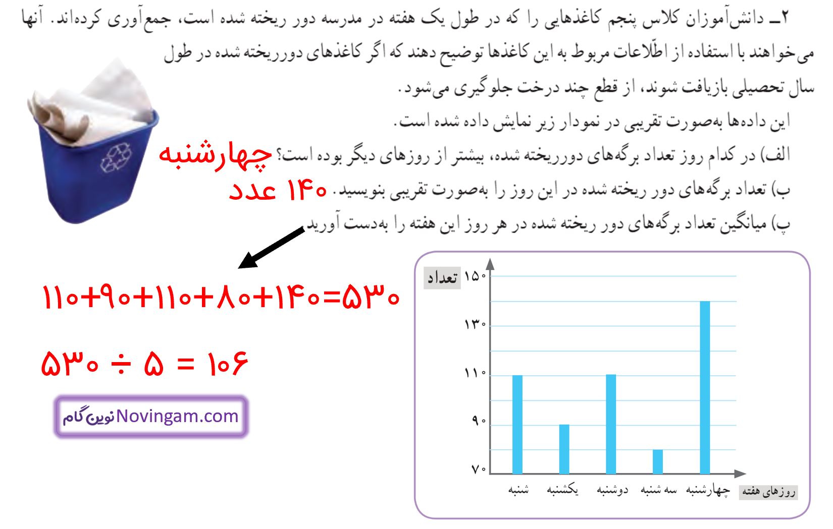 جواب تمرین صفحه 133 ریاضی پنجم قسمت 2
