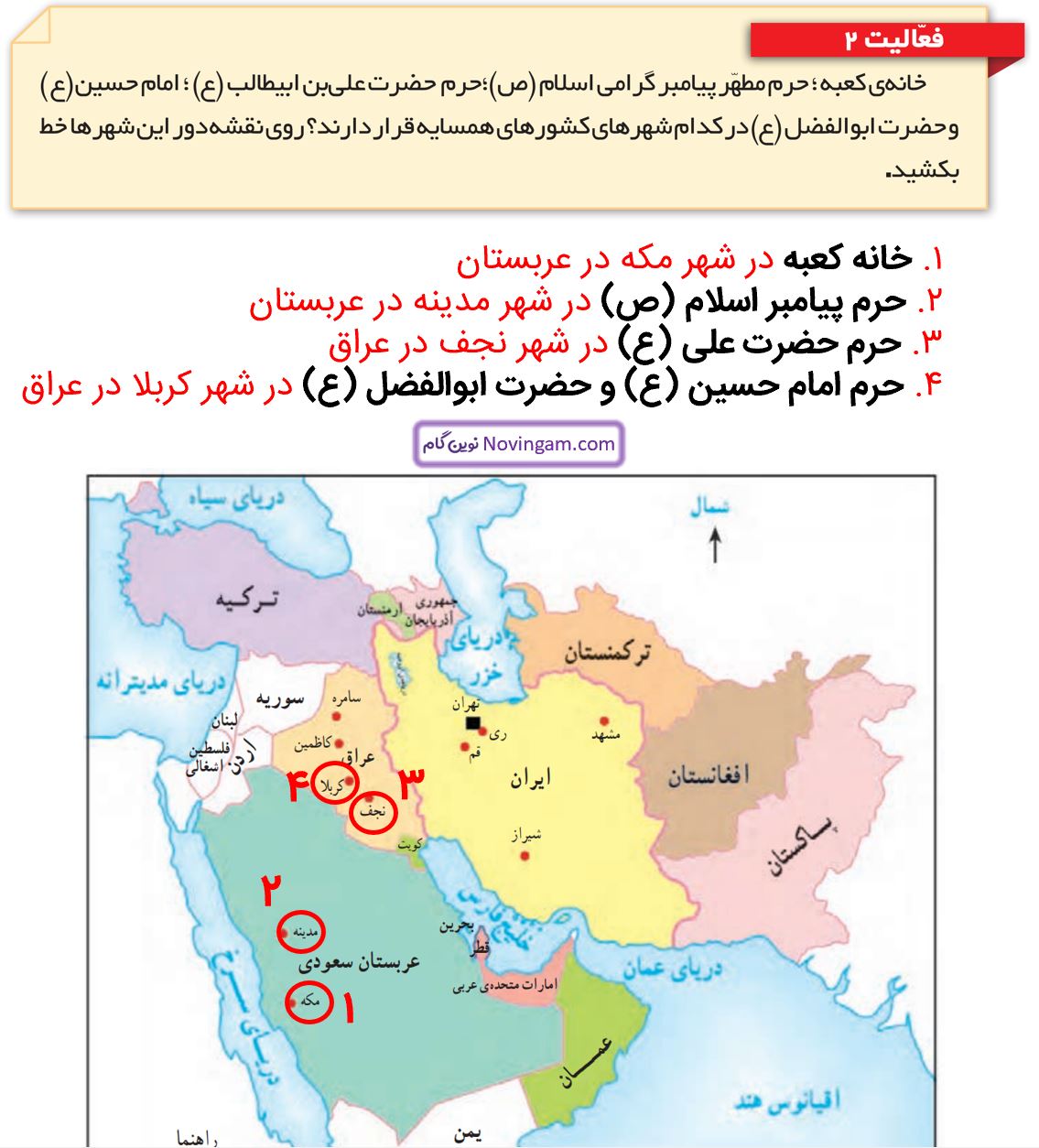جواب فعالیت 2 صفحه 123 مطالعات ششم