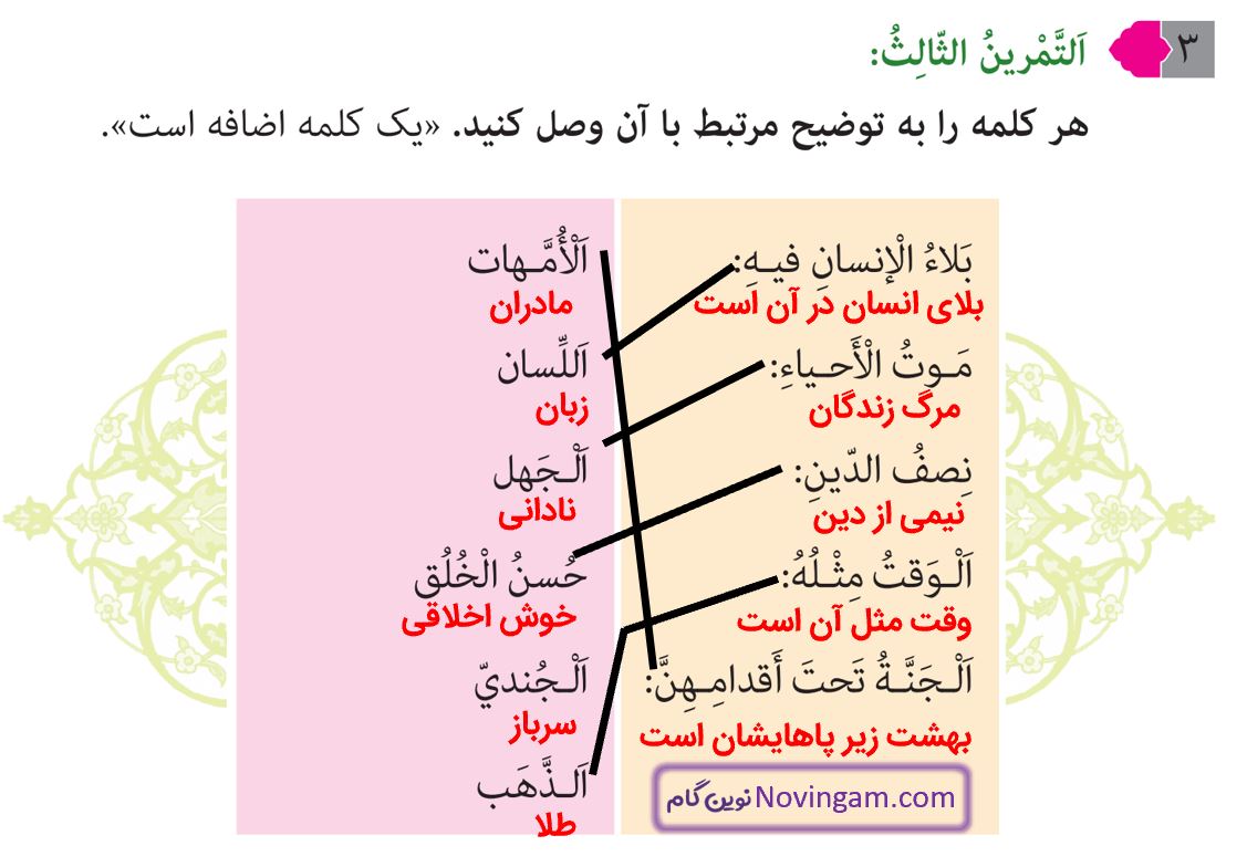 جواب التمرین الثالث صفحه 30 عربی هشتم