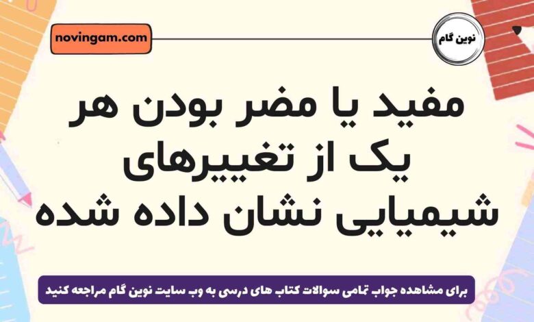 مفید یا مضر بودن هر یک از تغییرهای شیمیایی نشان داده شده علوم هشتم