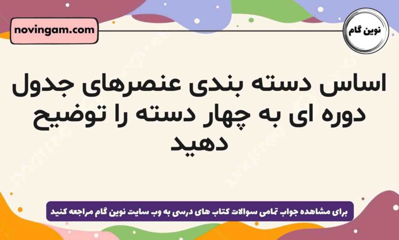 اساس دسته بندی عنصرهای جدول دوره ای به چهار دسته را توضیح دهید