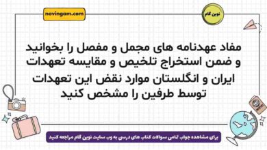 مفاد عهدنامه های مجمل و مفصل را بخوانید و ضمن استخراج تلخیص و مقایسه تعهدات ایران و انگلستان موارد نقض این تعهدات توسط طرفین را مشخص کنید