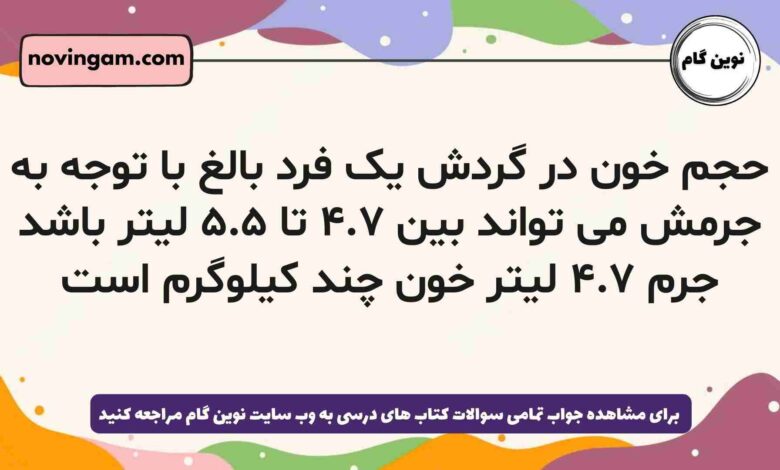 حجم خون در گردش یک فرد بالغ با توجه به جرمش می تواند بین ۴.۷ تا ۵.۵ لیتر باشد جرم ۴.۷ لیتر خون چند کیلوگرم است