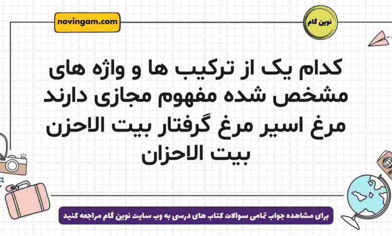 کدام یک از ترکیب ها و واژه های مشخص شده مفهوم مجازی دارند مرغ اسیر مرغ گرفتار بیت الاحزن بیت الاحزان